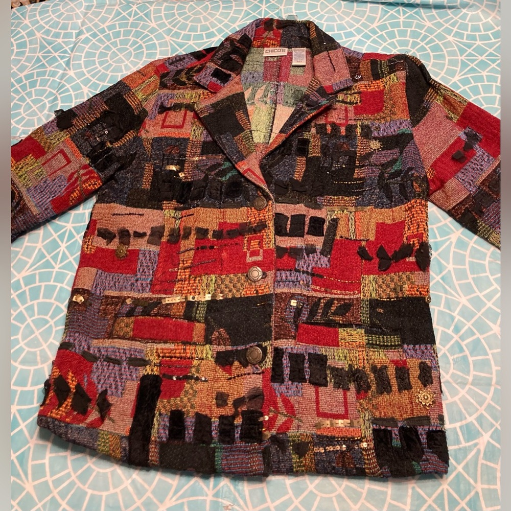 Chico’s Patchwork Mixed-Fabric Blazer. - image 1